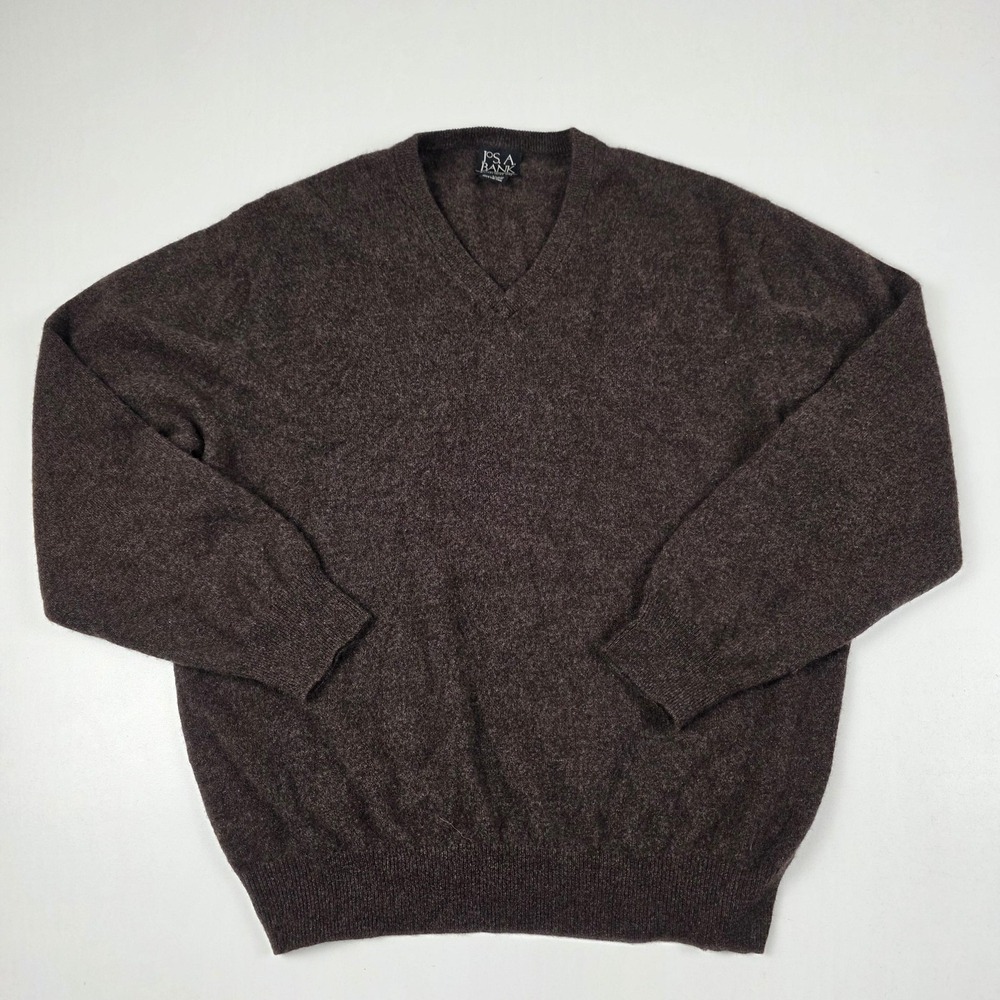 Jos. A. Bank Sweater Mens XL Brown 100% Cashmere V Neck Knit Pullover Classic